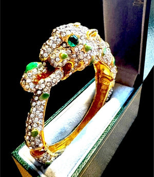1960s Kenneth Jay Lane K.J.L. Pavé Rhinestone Panther Hinged Cuff