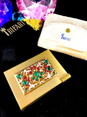 1949 Crown Trifari "Schéhérazade" Jeweled Powder & Lipstick Compact, Unused