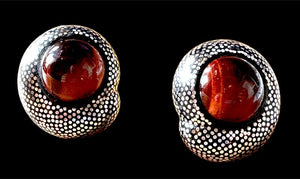 Patricia Von Musulin Ebony, Sterling & Red Tiger's Eye Nailhead Clip Earrings