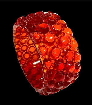 Carved Translucent Amber Red "Connomex" Bakelite Wide Bracelet