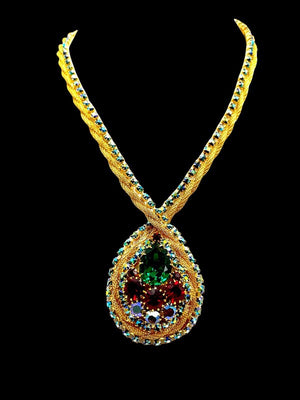 Juliana D&E Emerald, Ruby & Aurora Borealis Necklace, Bracelet & Earrings Set