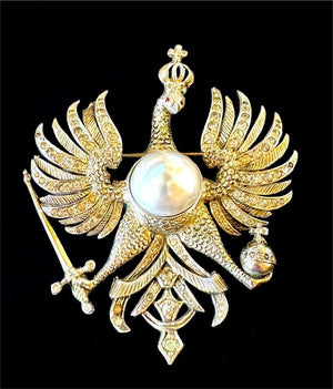 1940s Nettie Rosenstein Vermeil Sterling Imperial Russian Eagle Brooch