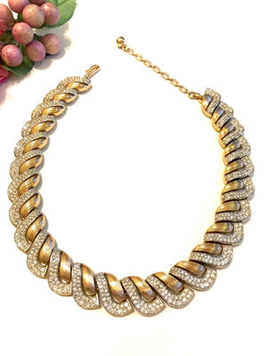 Crown Trifari Pavé Crystal Art Deco Collar Necklace & Bracelet Set