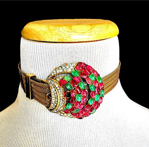 1960s Crown Trifari "Enchantress" Cabochon Slider Buckle Choker