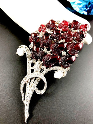 Reinad Ruby Red Acorn "Fruit Salad" Large Floral Art Nouveau Brooch