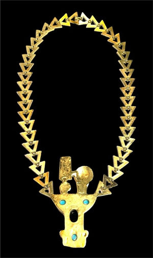 1970 Diane Love for Crown Trifari Sekhmet & Osiris Gold Plate Pendant Necklace