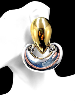 Patricia Von Musulin Vermeil Sterling "Etruscan" Door Knocker Clip Earrings
