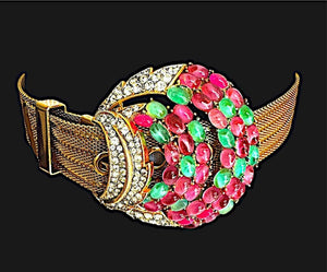 1960s Crown Trifari "Enchantress" Cabochon Slider Buckle Choker