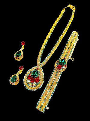 Juliana D&E Emerald, Ruby & Aurora Borealis Necklace, Bracelet & Earrings Set