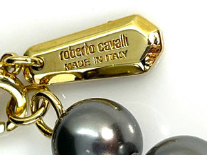 Roberto Cavalli Grey Pearl Double Serpent Necklace with Crystal Pendant