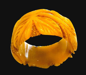 Deeply Carved Butterscotch Bakelite Art Nouveau Wide Bracelet