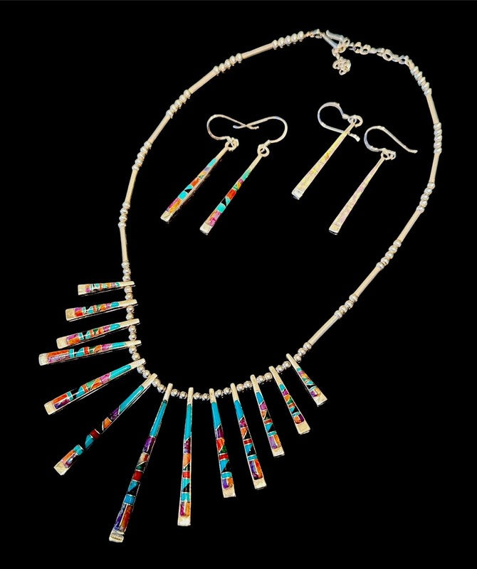 Thirteen stick pendants with multicolor inlay stone