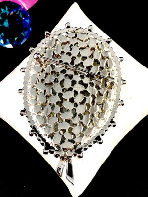 Crown Trifari Rhodium Baby Blue Baguette Rhinestone Caged Statement Brooch