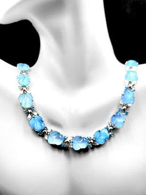 Crown Trifari Rhodium Sky Blue Acorn "Fruit Salad" Necklace