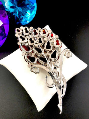 Reinad Ruby Red Acorn "Fruit Salad" Large Floral Art Nouveau Brooch