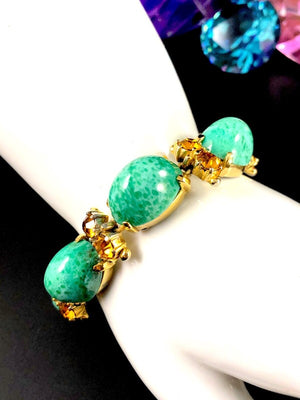 Schiaparelli Peking Glass Cabochon Necklace, Bracelet & Earrings Set