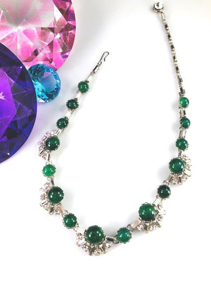 Christian Dior for Kramer Jade Gripoix Glass Cabochon Deco Necklace & Earrings