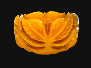 Deeply Carved Butterscotch Bakelite Art Nouveau Wide Bracelet