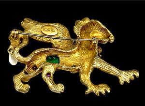 1960s Kenneth Jay Lane K.J.L. Gold Plate & Cabochon Fantasy Griffin Brooch
