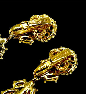 1960s Crown Trifari "Esplanade" Navette Rhinestone Floral Necklace & Earrings