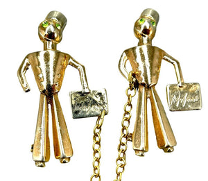 1930s Art Deco Vermeil Sterling Chatelaine Bellhop Brooches