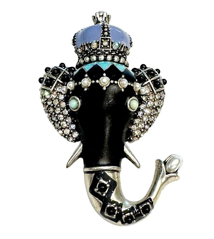 Dimensional elephant brooch with jeweled howdah detail