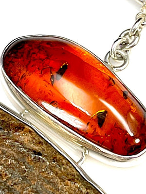 Starborn One-of-a-Kind Sterling, Amber, Ammolite & Petrified Wood Link Bracelet