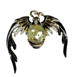 1942 Crown Trifari Alfred Philippe "Big Ming Bat" Enamel Brooch