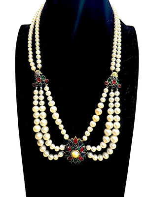 1950s Crown Trifari "Maharajah" Faux Pearl & Multicolor Cabochon Necklace