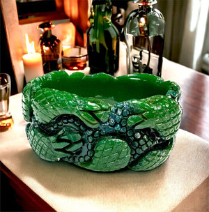 Carved Green & Blue Bakelite Pineapple Design Wide Bracelet