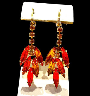 Juliana D&E Amber & Orange Navette Rhinestone Necklace, Bracelet & Drop Earrings