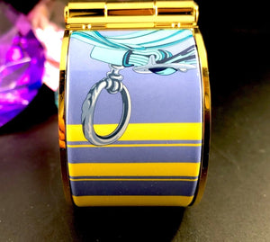Hermès "Brides de Gala" XL Gold Plate Cuff, Pollen et Azure, New with Tags