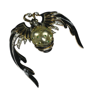 1942 Crown Trifari Alfred Philippe "Big Ming Bat" Enamel Brooch