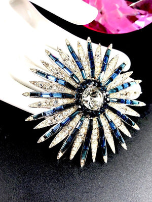 1966 Crown Trifari "Starflight" Sapphire Rhinestone Fireworks Brooch