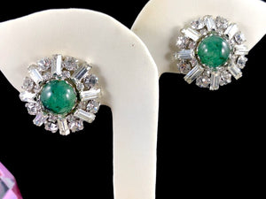Christian Dior for Kramer Jade Gripoix Glass Cabochon Deco Necklace & Earrings