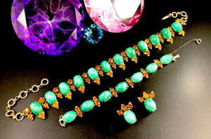Schiaparelli Peking Glass Cabochon Necklace, Bracelet & Earrings Set