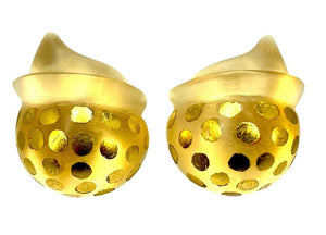 Patricia Von Musulin Frosted Lucite & 24K Gold Polka Dot Sculptural Clip Earrings