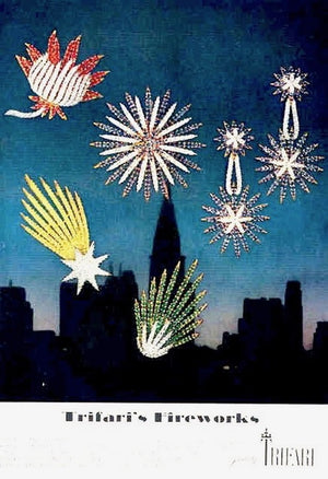 1966 Crown Trifari "Starflight" Fuchsia & Crystal Fireworks Brooch