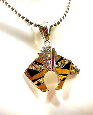 Charles Willie for David Rosales Supersmith Sterling & Tiger's Eye Bear Pendant Necklace