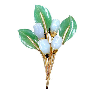 Gump's San Francisco 14K Gold & Carved Jade Flower Brooch