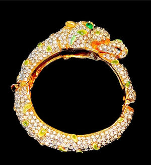 1960s Kenneth Jay Lane K.J.L. Pavé Rhinestone Panther Hinged Cuff