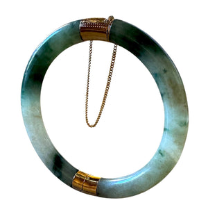 Ming’s of Honolulu 14K Gold & Green Jade Bangle