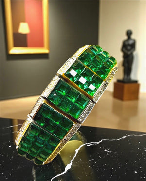 1950 Crown Trifari Invisibly-Set Emerald Bracelet