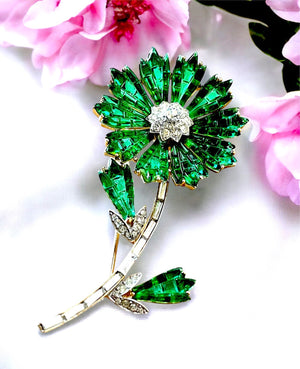 1961 Crown Trifari Invisibly-Set Flower Brooch