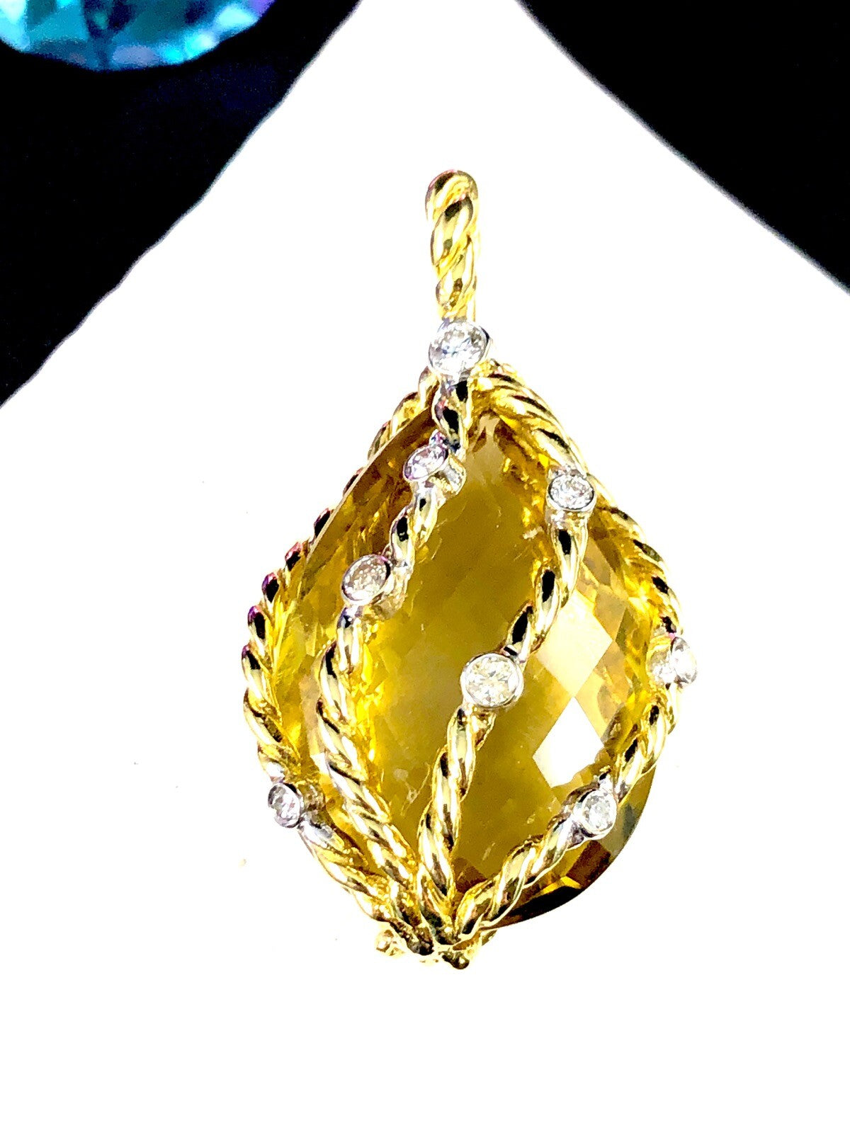 Orlanda Olsen 18K Gold Citrine & Diamond Pendant
