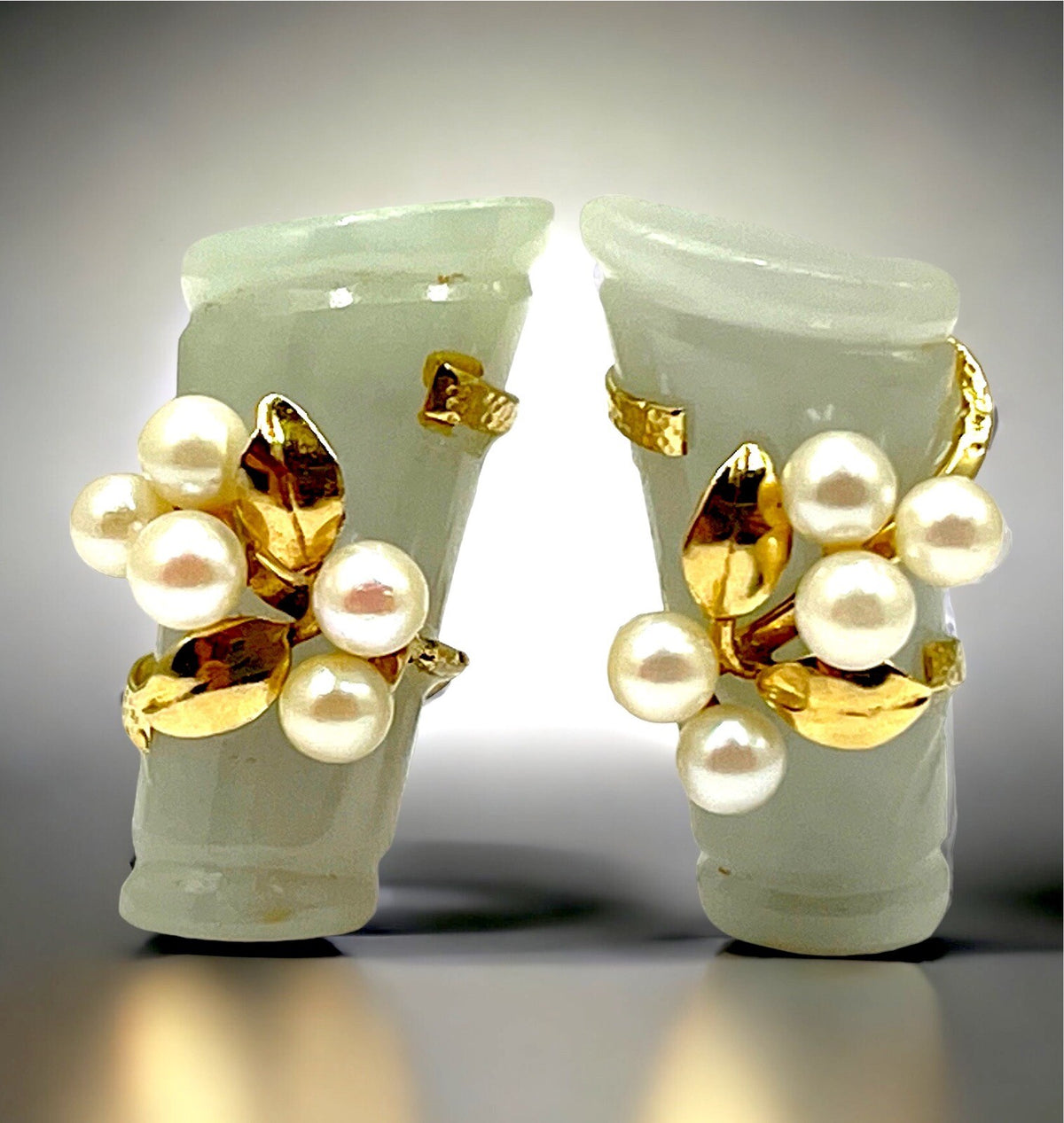 Ming’s of Honolulu Jade & Pearl “Bamboo” Earrings