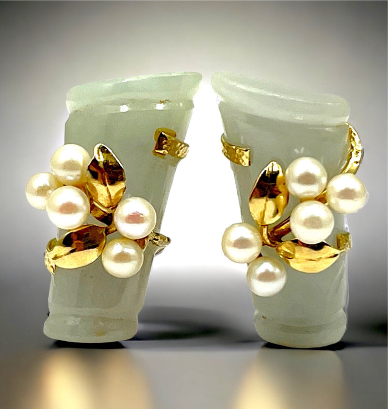Ming’s of Honolulu Jade & Pearl “Bamboo” Earrings
