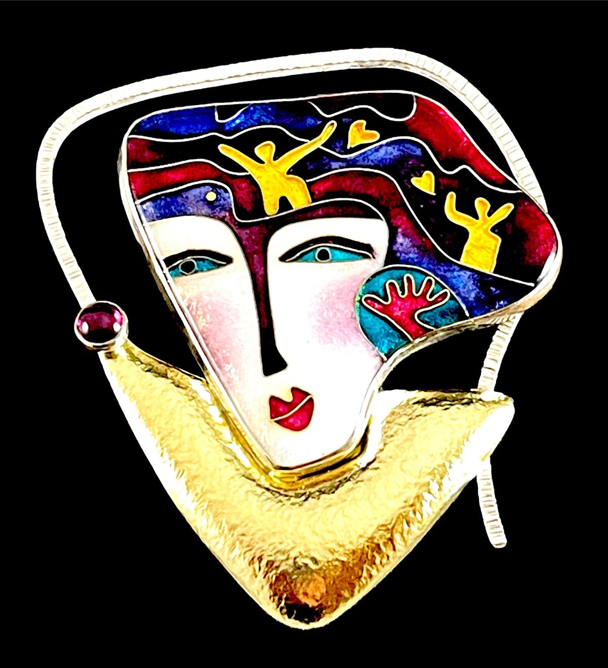 Dunetz 22K Gold & Cloisonné Brooch-Pendant