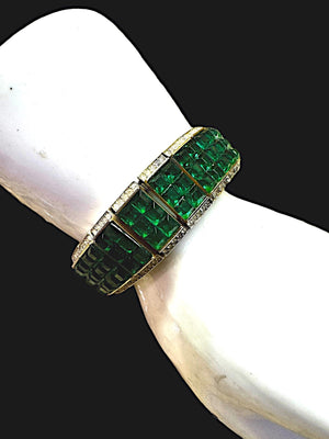 1950 Crown Trifari Invisibly-Set Emerald Bracelet