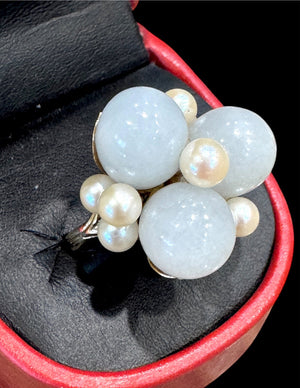 Ming’s of Honolulu Jade & Pearl Floral Ring